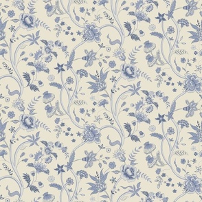 Indienne Block Print Floral - Blue Cream
