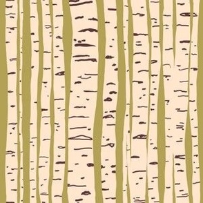Birch Woodsy Trees Full on Olive Green Forest