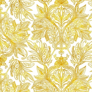 Golden ombre vintage handdrawn wedding damask on white 24” repeat