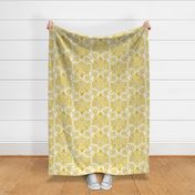 Golden ombre vintage handdrawn damask on white 18” repeat