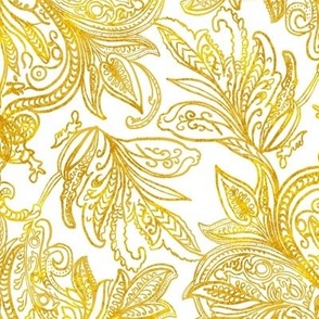 Golden ombre vintage handdrawn damask on white 18” repeat