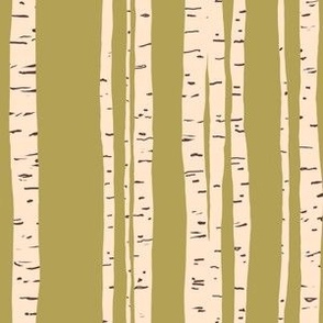 Birch Woodland Trees Design  on Olive Green Color