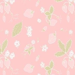 Pink strawberries, light pink, neutral - small print
