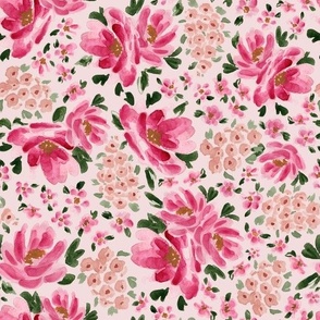 Large - Stella Florals - Light Pink - 10.5x10.5 fabric // 24x24 wallpaper