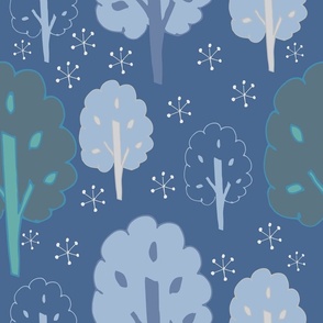 Forest Trees in Blues with Snowflakes, Hero print