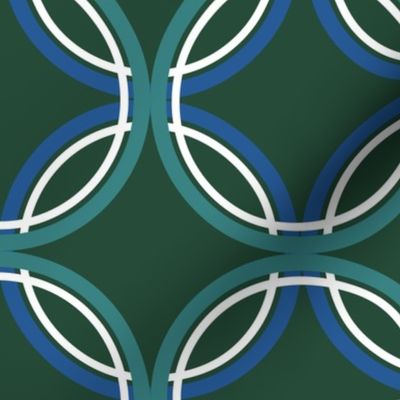 Circle Knots Mesh in Teal, Blue  & White on Dark Green