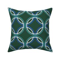 Circle Knots Mesh in Teal, Blue  & White on Dark Green