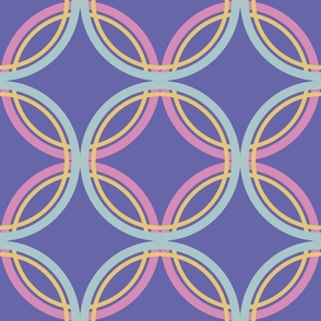 Circle Knots Mesh in light blue, Pink  & Yellow on Purple