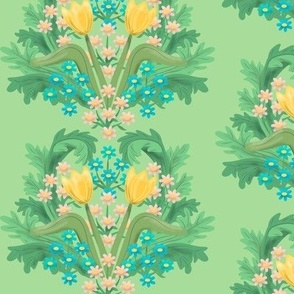 Spring Damask Yellow Tulips on Green