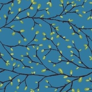 Spring Buds and Branches on Ocean Blue Sky