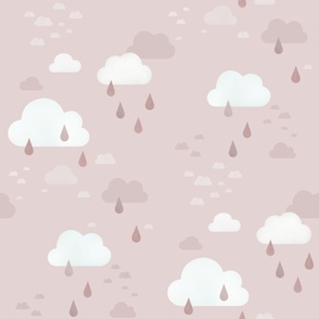 Clouds and raindrops (Light Pink) - Large