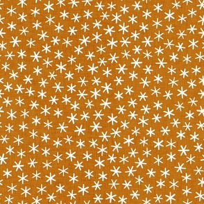 Reach for the Stars- Ditsy Boho Star- Bohemian Stars- Petal Solid Coordinate Desert Sun- White Stars in Golden Mustard Background- Linen Texture- Christmas Stars- Snowflakes- Medium