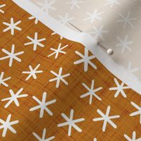 Reach for the Stars- Ditsy Boho Star- Bohemian Stars- Petal Solid Coordinate Desert Sun- White Stars in Golden Mustard Background- Linen Texture- Christmas Stars- Snowflakes- Small