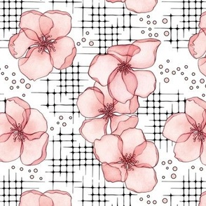 Sakura blossoms, grids and random dots clash