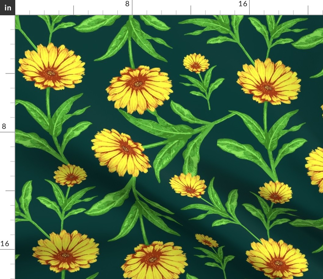 Watercolor Watercolor cheerfull Yellow Buttercup floral pattern with Dark BackgroundYellow Buttercup floral pattern with Dark Background