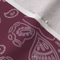 Cottage- core white butterflies white paisley micro daisy red maroon wine