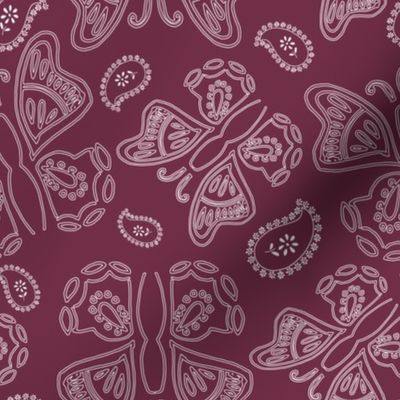 Cottage- core white butterflies white paisley micro daisy red maroon wine