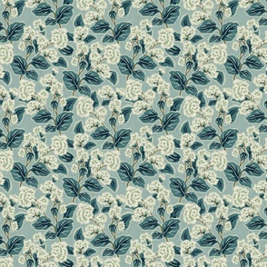 Retro Floral LINEN Texture - Small - Blue