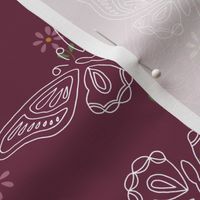 Cottage- core white butterflies pink butterfly white  pink micro flower red maroon wine