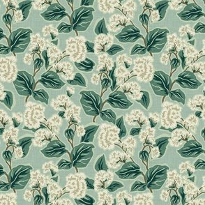 Retro Floral LINEN Texture - Medium - Green