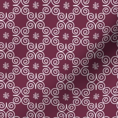 Cottage-core white geometric circle daisy on red maroon wine