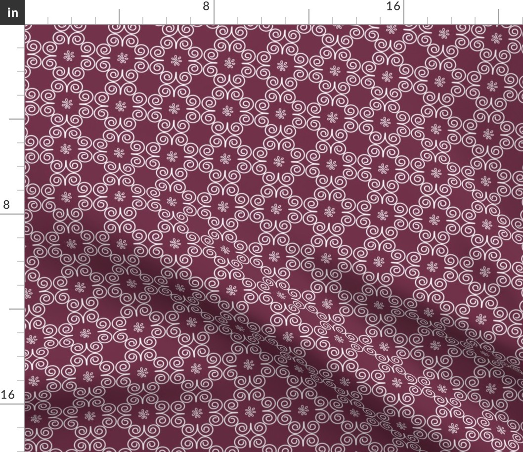 Cottage-core white geometric circle daisy on red maroon wine