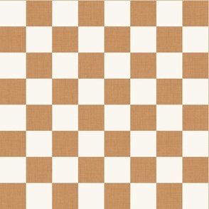 Large Scale // Desert Sand Brown Linen Checkerboard on Eggshell White