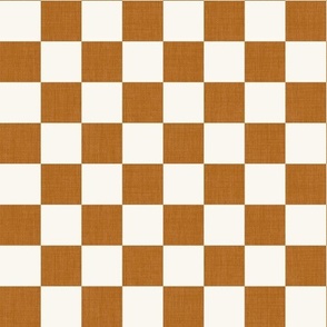 Large Scale // Burnt Sienna Brown Linen Checkerboard on Eggshell White 