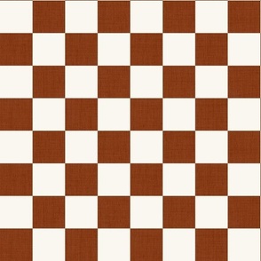 Large Scale // Rust Red Linen Checkerboard on Eggshell White
