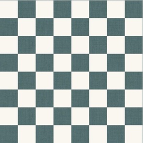 Large Scale // Indigo Blue Linen Checkerboard on Eggshell White