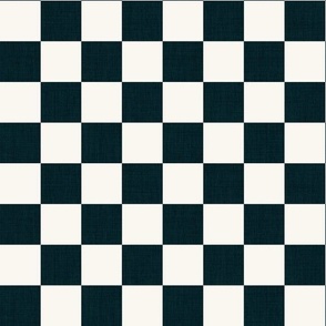 Large Scale // Navy Blue Linen Checkerboard on Eggshell White