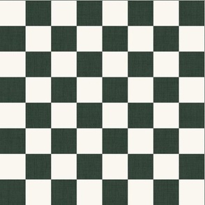 Large Scale // Emerald Green Linen Checkerboard on Eggshell White
