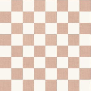 Large Scale // Blush Rose Pink Linen Checkerboard on Eggshell White