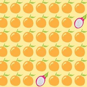 Surprise Dragon Fruit Among Oranges in Pop Art Block Repeat