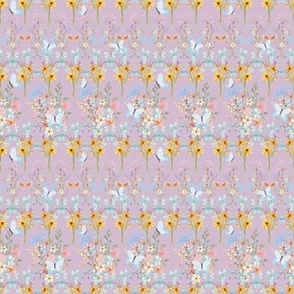 Spring Summer Floral Wildflowers with Butterflies Horizontal Striped Pattern SM 4"