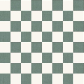 Large Scale // Celadon Green Linen Checkerboard on Eggshell White
