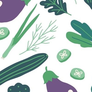 Eggplant and Broccoli Vegetable Pattern, Large