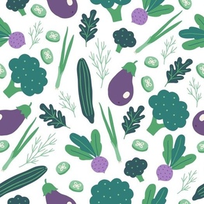  Eggplant and Broccoli Vegetable Pattern, Medium