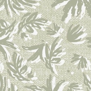 Tropical Leaves Doodle - Sage Linen Texture