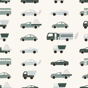 Large Scale // Emerald and Celadon Green Linen Cars and Trucks on Eggshell White