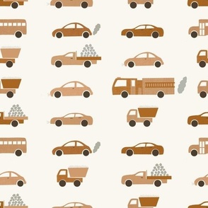 Large Scale // Burnt Sienna and Desert Sand Linen Cars and Trucks on Eggshell White