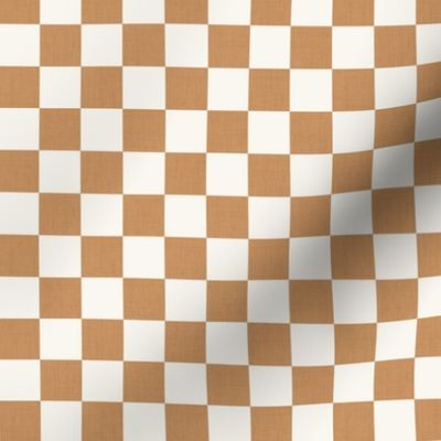 Medium Scale // Desert Sand Brown Linen Checkerboard on Eggshell White