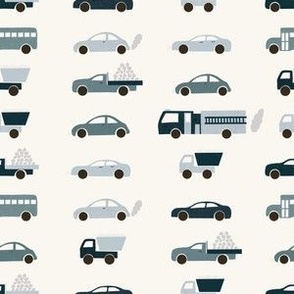 Medium Scale // Navy and Indigo Blue Linen Cars and Trucks on Eggshell White 