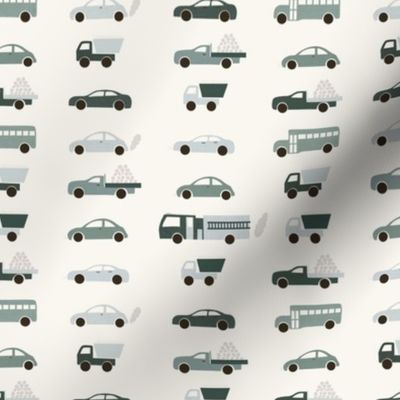 Medium Scale // Emerald and Celadon Green Linen Cars and Trucks on Eggshell White 