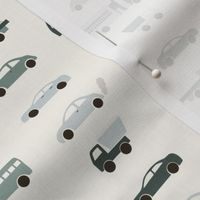 Medium Scale // Emerald and Celadon Green Linen Cars and Trucks on Eggshell White 
