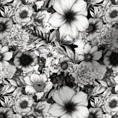 Black and White Floral Watercolor #2 6x6