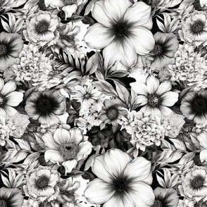 Black and White Floral Watercolor #2 6x6