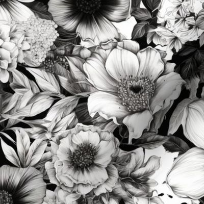 Black and White Floral Watercolor #2-12x12