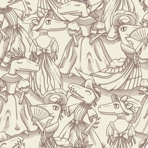 Victorian Velociraptor Fashion Plates, lineart, navy parchment, medium