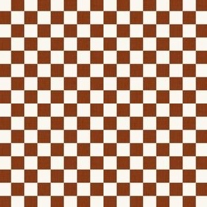 Micro Micro Scale // Burnt Sienna Brown Linen Checkerboard on Eggshell White